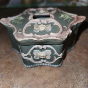 Antique MI Germany Decorative Jasperware Vanity Hair Receiver 2.5" tall